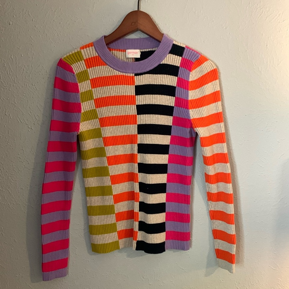 Gorman Ribbed Knit Multi-Stripe Organic Cotton Sweater